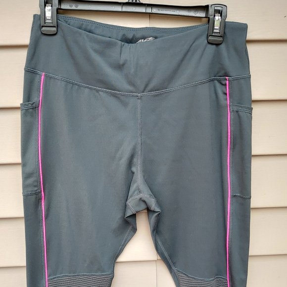 Avia Gray Athletic Leggings Pink Stripe Ribbed Knees Side Pockets Style AVL49159 - Picture 3 of 10